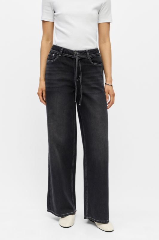 Object Rosie denim pant med bindebånd i taljen | Sort vask