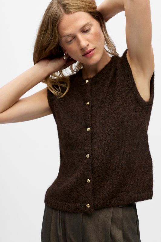 Object Saggia strikvest brun med guld-look knapper