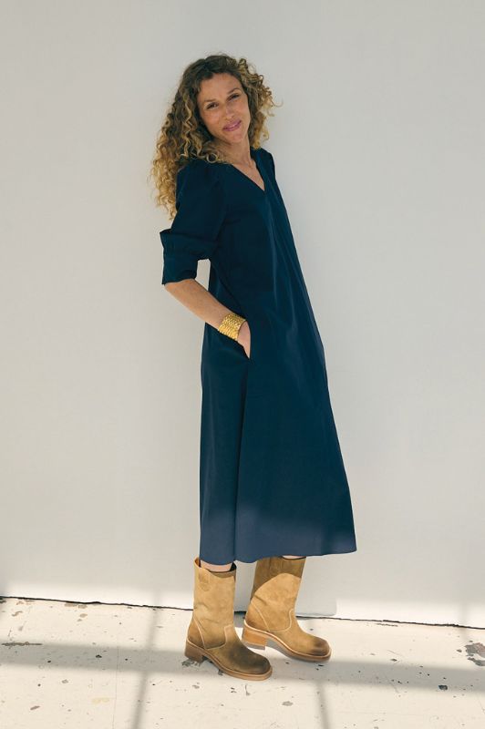 La Rouge Kamilla s/s poplin kjole i marine