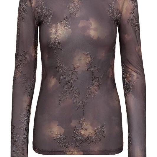 A-View Silke bluse I Brun meshbluse med blomsterprint