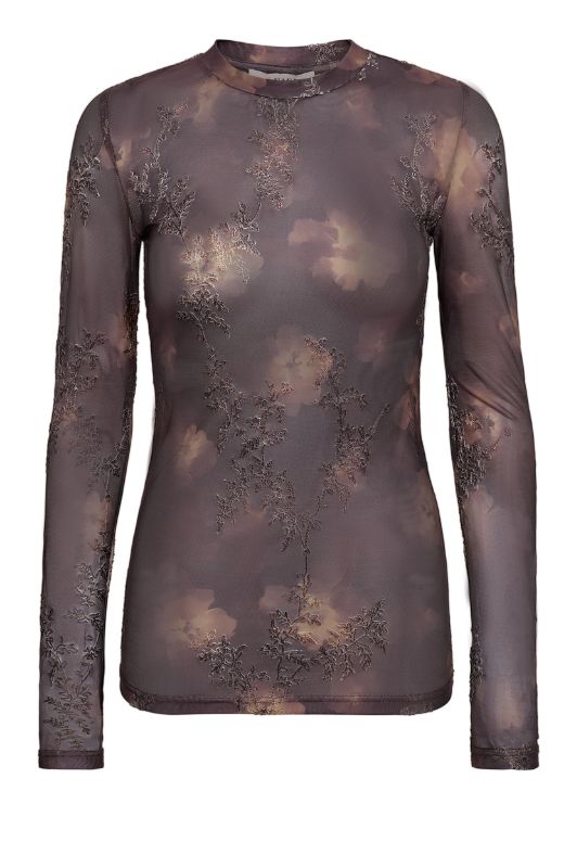 A-View Silke bluse I Brun meshbluse med blomsterprint