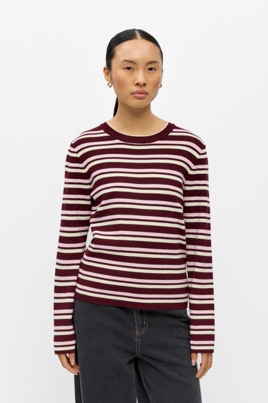 Object Ester pullover I Strikbluse i bordeaux med striber