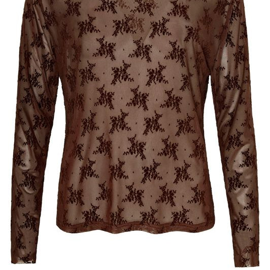 Ofelia Gitte bluse | Brun meshbluse med tone i tone print