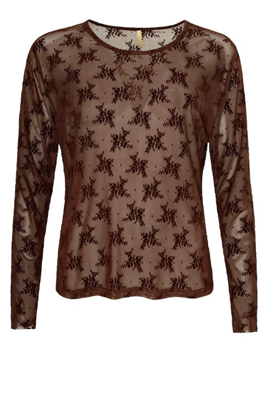 Ofelia Gitte bluse | Brun meshbluse med tone i tone print