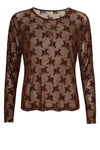 Ofelia Gitte bluse | Brun meshbluse med tone i tone print