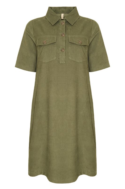 Ofelia Lykke fløjlskjole i army I A-shape i sporty look