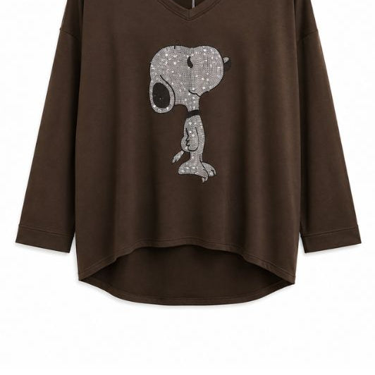 Marc Lauge Snoopy motiv I bluse i mørkebrun