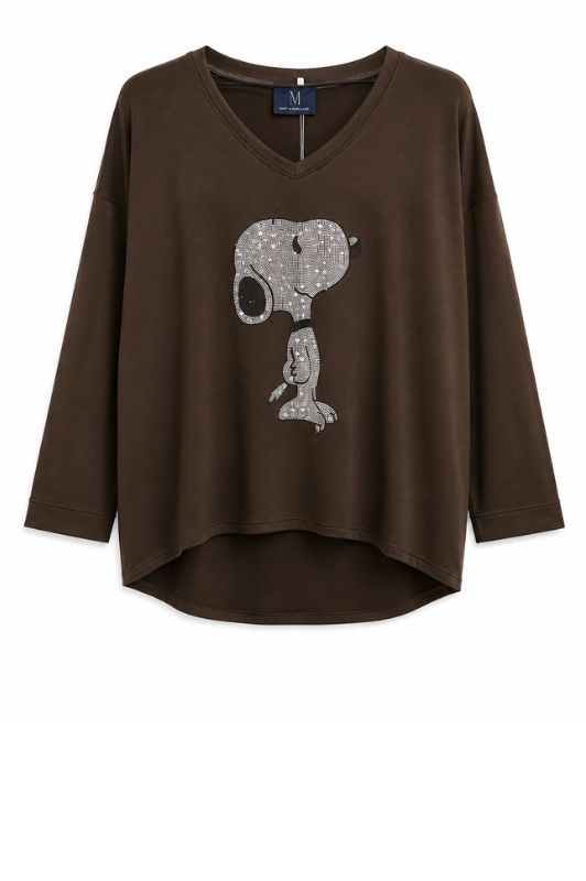 Marc Lauge Snoopy motiv I bluse i mørkebrun