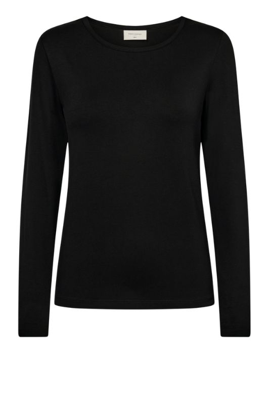 Freequent Liana bluse I Ensfarvet basistop i sort