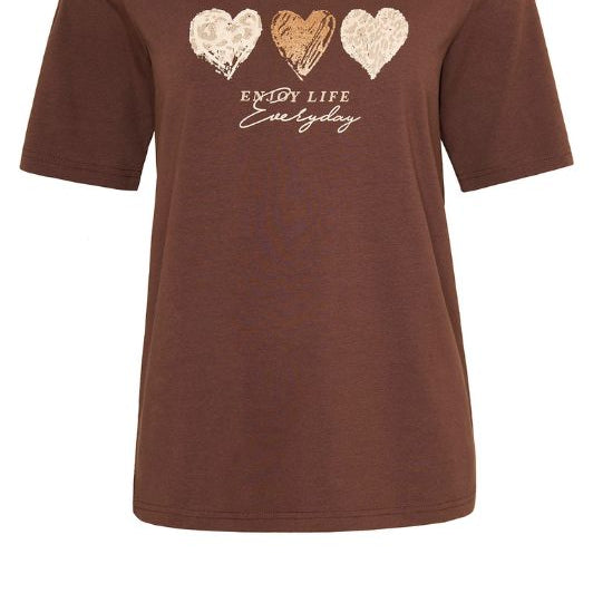Ofelia Krista t-shirt | Mørkebrun tee med foil hjerteprint I Dresslab