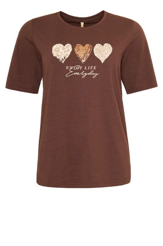 Ofelia Krista t-shirt | Mørkebrun tee med foil hjerteprint I Dresslab