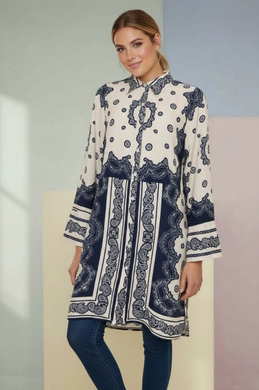 Ofelia Scarlett tunika I Rokoko print i creme og navy