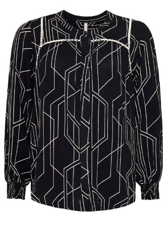 Ofelia Veda bluse | Printet viskose bluse sort