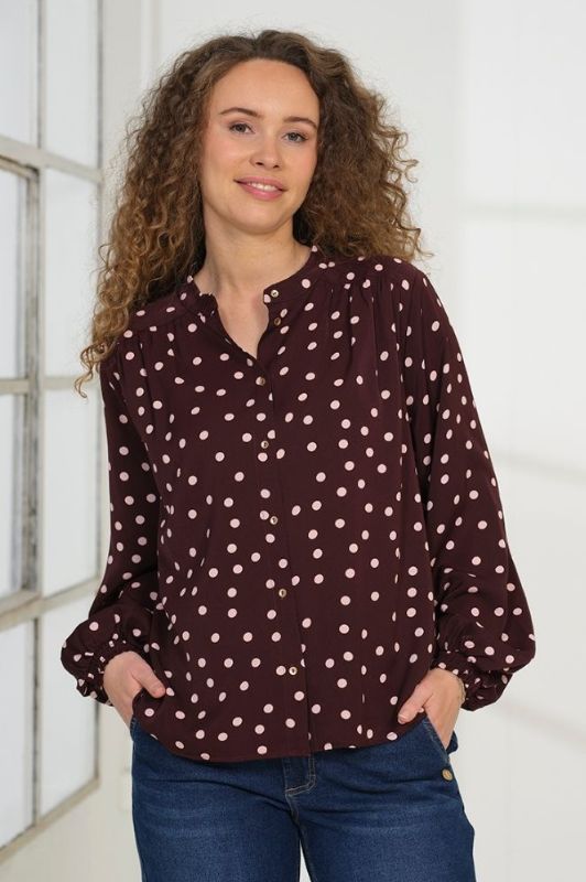Prepair Estelle bluse I Bordeaux prikket skjorte