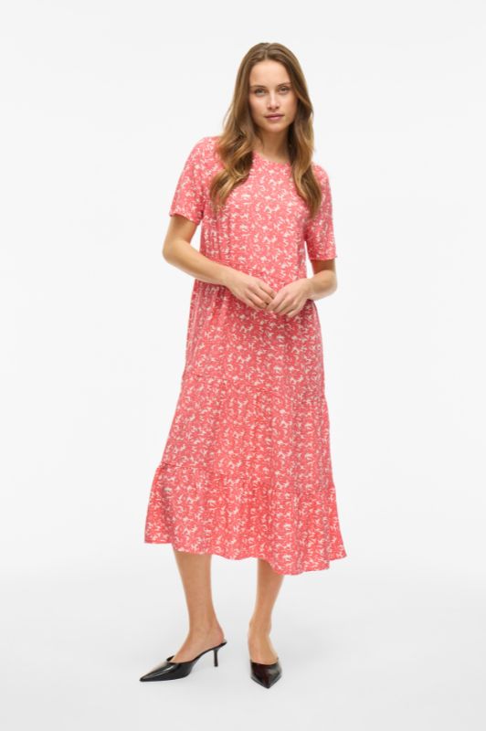 VILA Paddina midi dress | Kjole med rødt blomsterprint