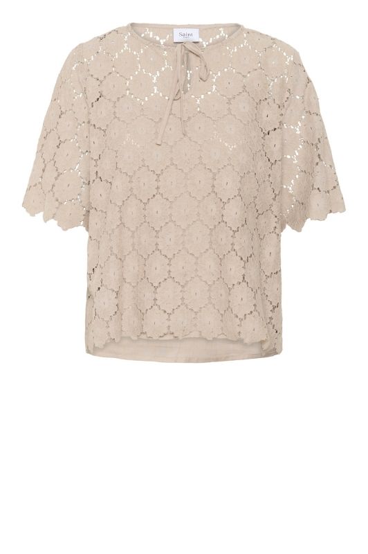 Saint Tropez Zoya | Broderie anglaise bluse i lattefarve