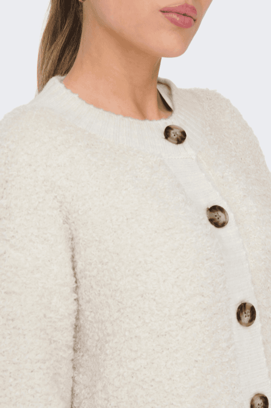 JDY Eira strik cardigan I Bouclé cardigan i creme