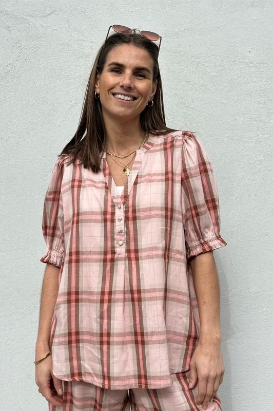 PRE ORDER Gaspar Tunø check bluse i rosa tern I Dresslab