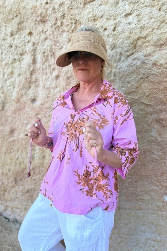 PRE ORDER Gaspar Java bluse i pink print I Dresslab