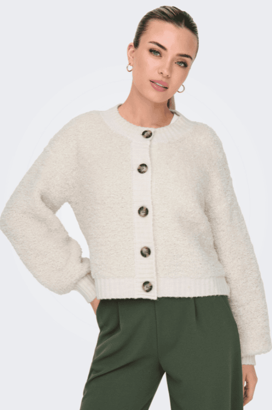 JDY Eira strik cardigan I Bouclé cardigan i creme