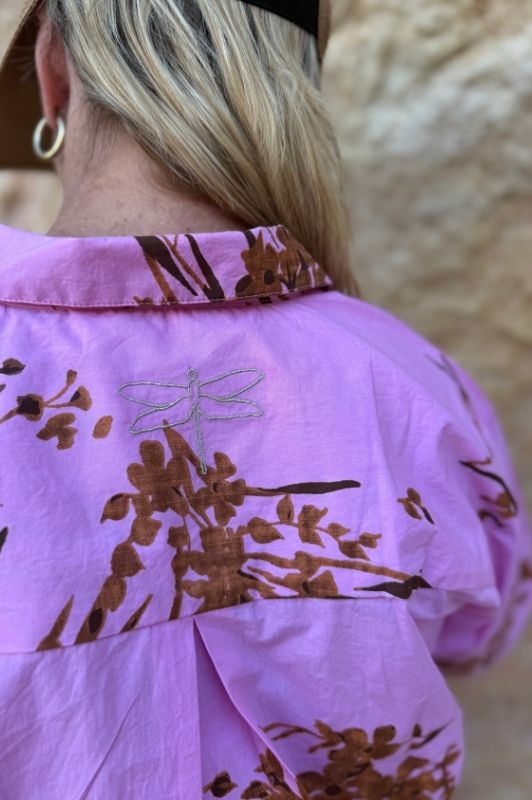 PRE ORDER Gaspar Java bluse i pink print I Dresslab