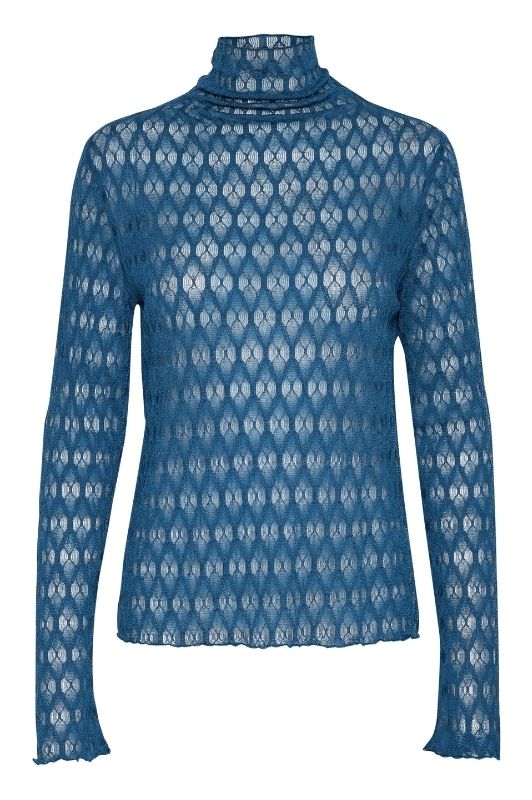 Saint Tropez Hattie bluse I Langærmet blondebluse i petrolblå