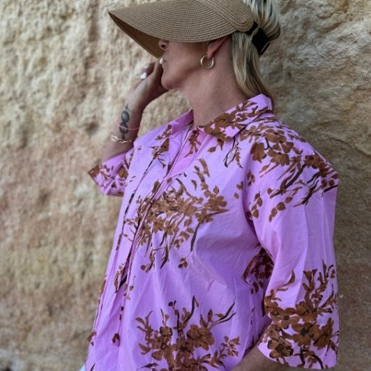 PRE ORDER Gaspar Java bluse i pink print I Dresslab