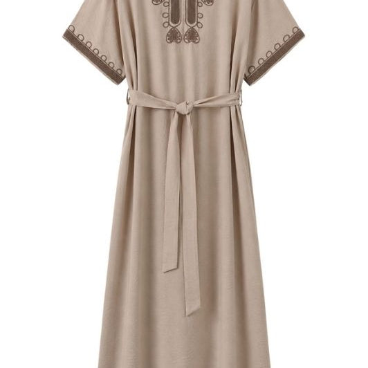 Luxzuz Vava dress | Viskosekjole broderi i taupe I Dresslab