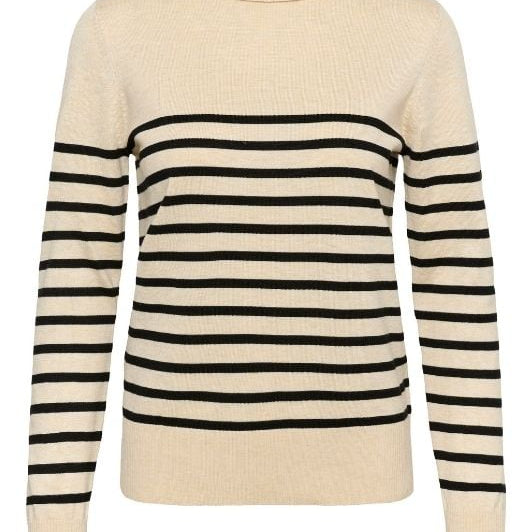 Saint Tropez Mila strik | Strikket rullekrave pullover i offwhite med sorte striber