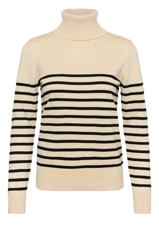 Saint Tropez Mila strik | Strikket rullekrave pullover i offwhite med sorte striber
