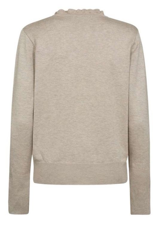 FreeQuent Katie strik pullover | V-neck med flæsekant i sand