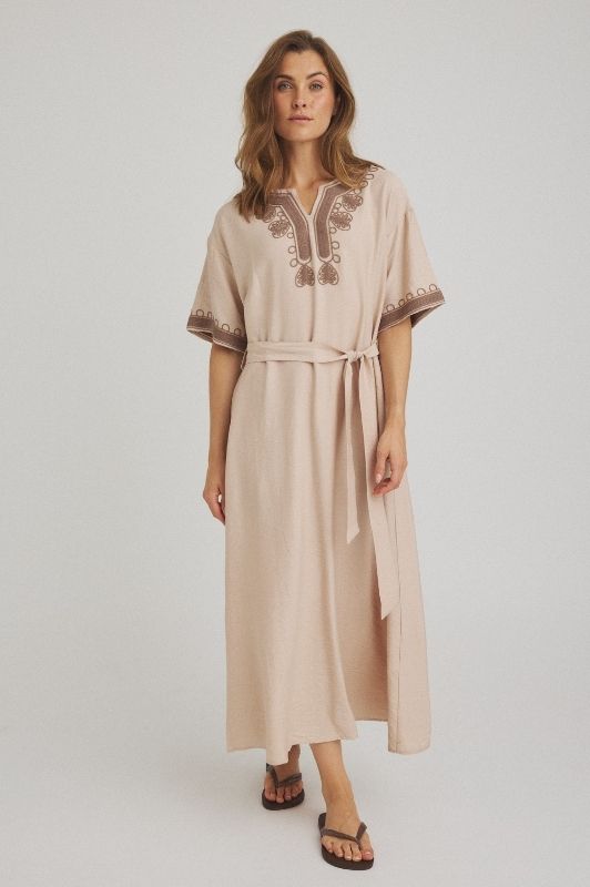 Luxzuz Vava dress | Viskosekjole broderi i taupe I Dresslab