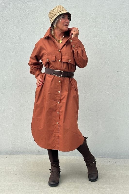PRE ORDER Gaspar Sevilla poplin dress i burnt sienna