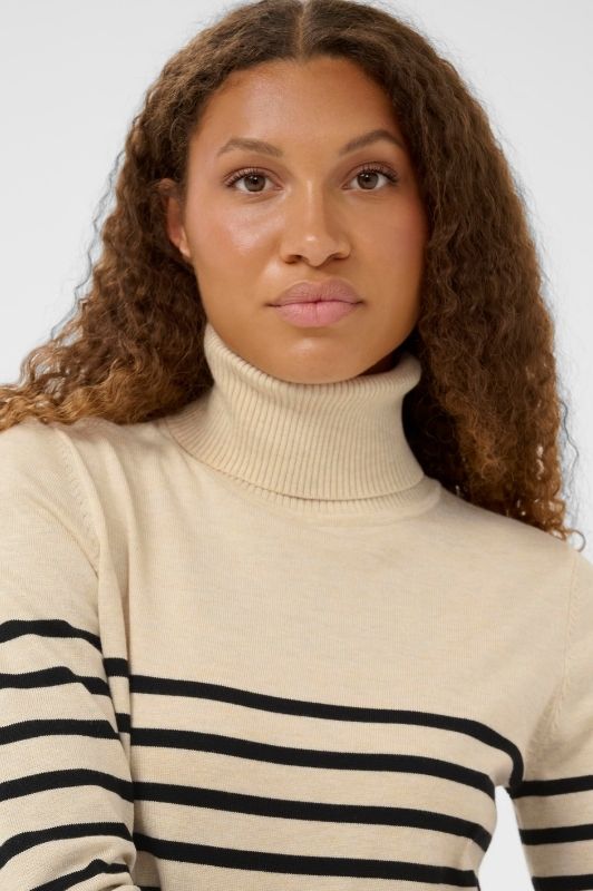 Saint Tropez Mila strik | Strikket rullekrave pullover i offwhite med sorte striber