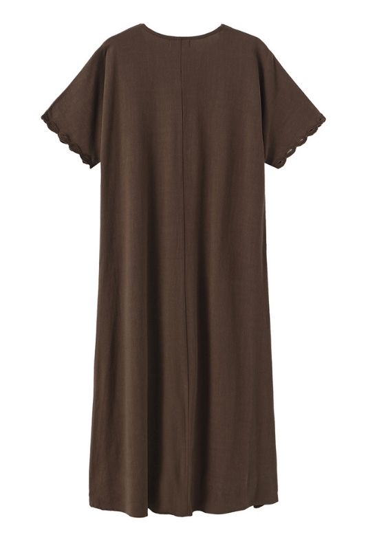 Luxzuz Vanessa dress | Viskosekjole med blondedetaljer i mørkebrun
