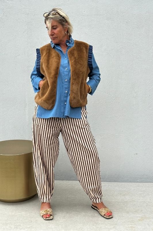 Gaspar Colorado stripe pant  | Poplin buks i chokolade strib
