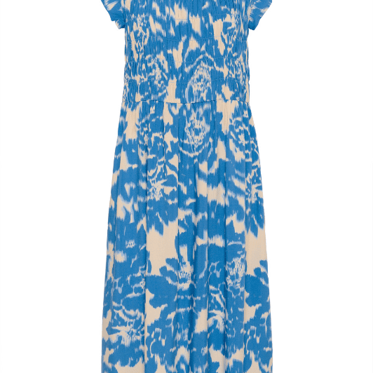 Saint Tropez Gisla Maxi Dress I Sommerkjole med smock i flot blåt print