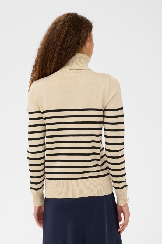 Saint Tropez Mila strik | Strikket rullekrave pullover i offwhite med sorte striber