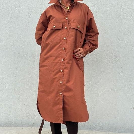 PRE ORDER Gaspar Sevilla poplin dress i burnt sienna