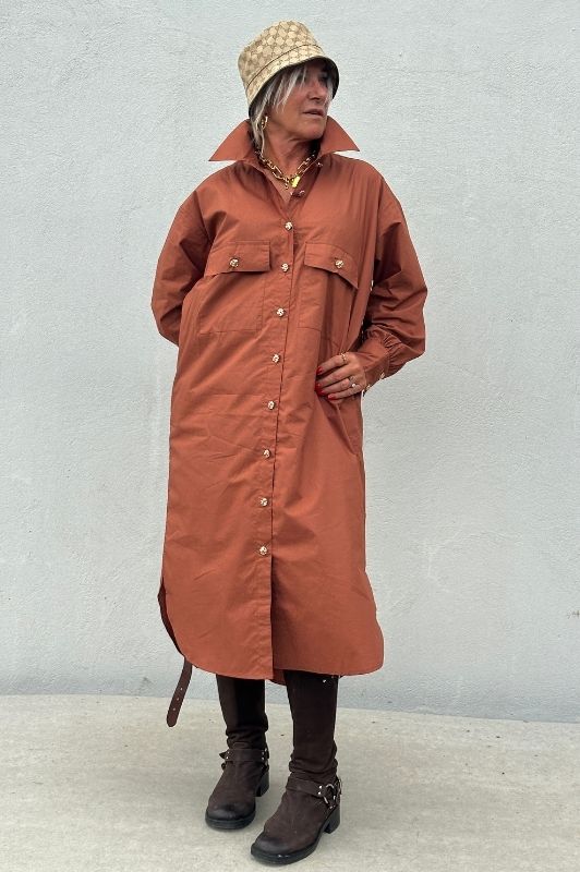 PRE ORDER Gaspar Sevilla poplin dress i burnt sienna