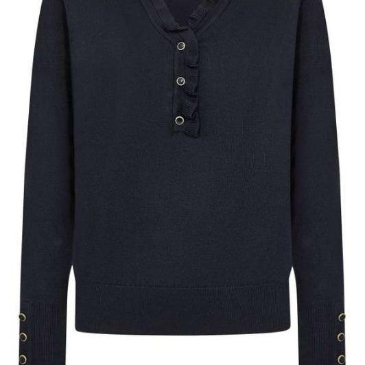 FreeQuent Katie strik pullover | V-neck med flæsekant i navy