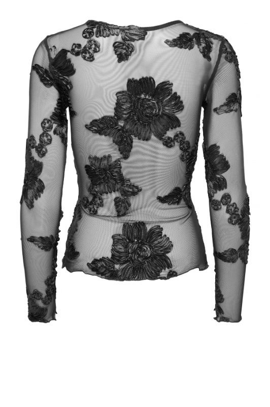 JDY Casablanca sort meshbluse med broderi