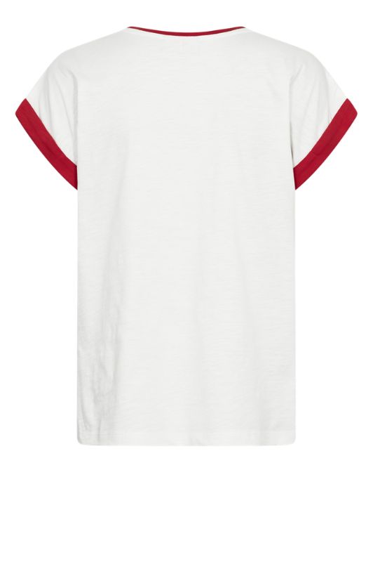 FreeQuent Viva t-shirt | Hvid t-shirt med broderi og rød kontrast I Dresslab