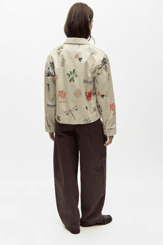 Object Alli denim jakke med farverigt print