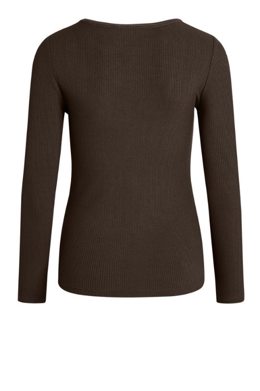 La Rouge Lisa langærmet ribtop med rund hals i mørkebrun | DressLab