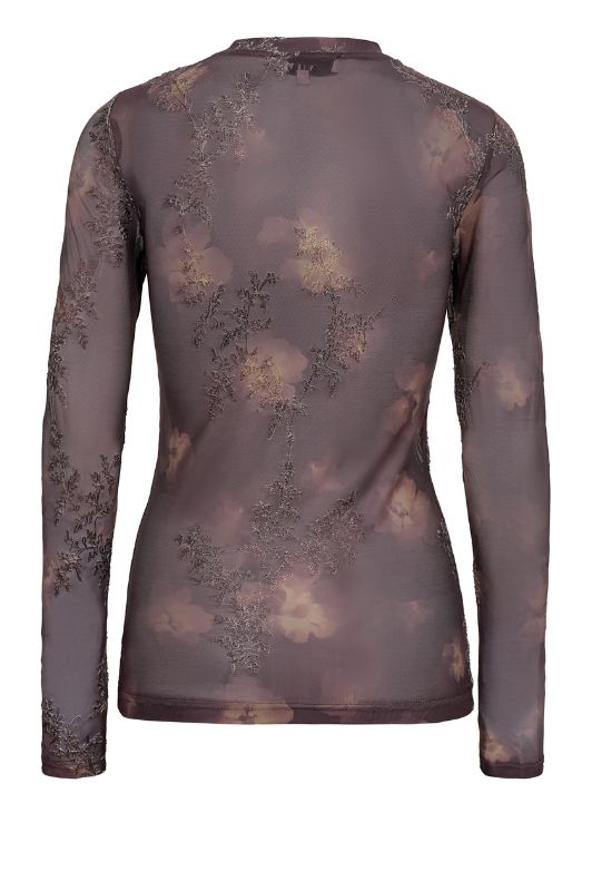 A-View Silke bluse I Brun meshbluse med blomsterprint