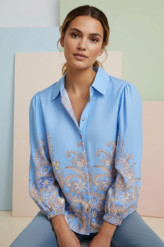 Ofelia Jannie bluse I Lyseblå med borderprint