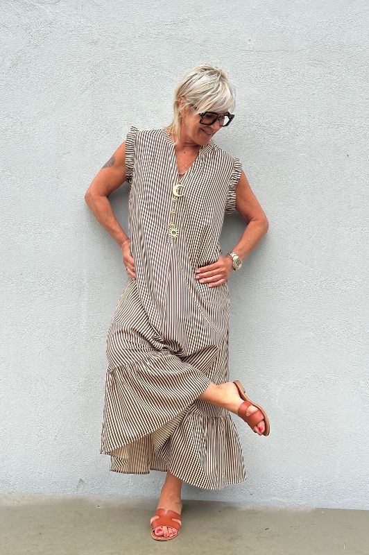 PRE ORDER Gaspar Loule stripe dress | Brun strib I Dresslab