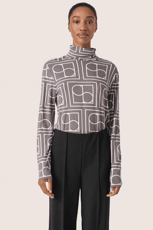Soaked in Luxury Hanadi rollneck I Print grå med hvid
