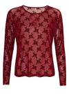 Ofelia Gitte bluse | Bordeaux meshbluse med tone i tone print